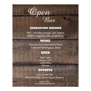 Rustic Country Open Bar Sign Business Wedding 