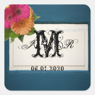 Rustic Country Painted Wood Monogram Sticker