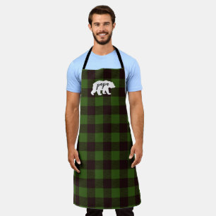 Rustic Country Papa Bear Green & Black Plaid Apron