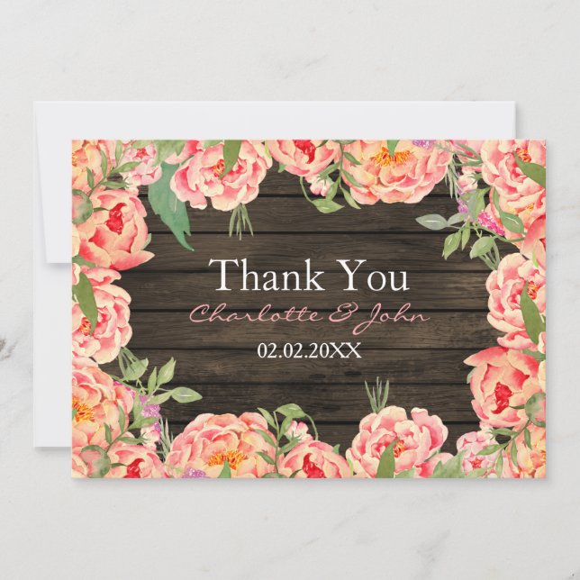 Rustic Country Peony Barn Wood Wedding Invitation (Front)