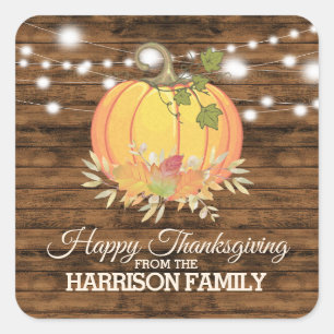 Rustic Country Personalised Happy Thanksgiving Square Sticker