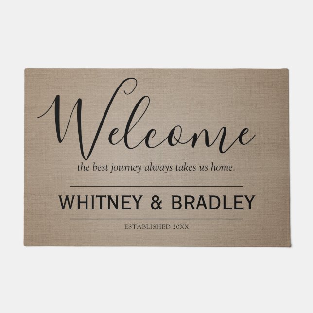 Rustic Country Personalised Name Welcome Doormat (Front)