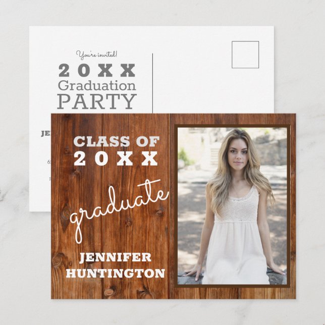 Rustic Country Photo 2025 Graduation Party Invitat Invitation Postcard (Front/Back)
