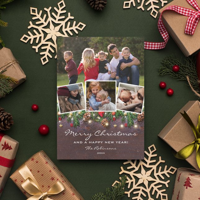 Rustic Country Photo Collage Holiday Card (Creator Uploaded)