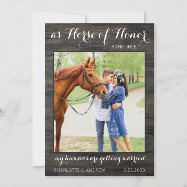 Rustic Country Photo Personalise Pet Horse Wedding Save The Date (Front)