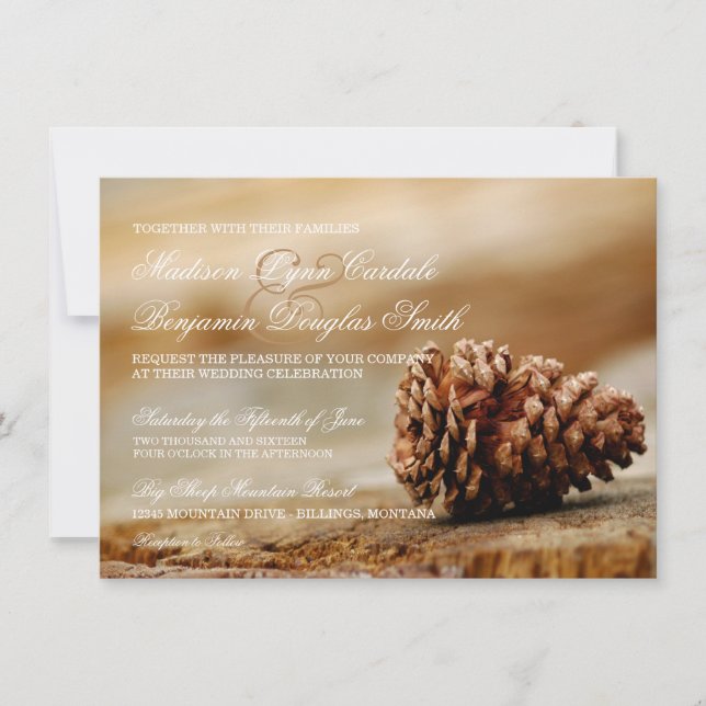 Rustic Country Pine Cone Wedding Invitations (Front)