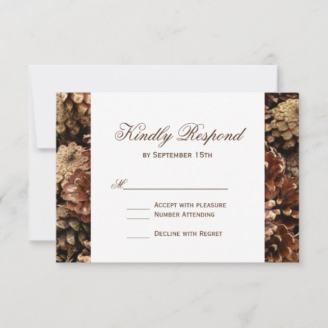 Rustic Country Pine Cone Wedding RSVP Cards (Front)