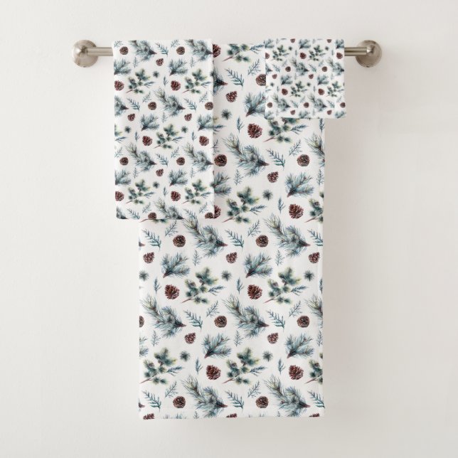 Rustic Country Pine Cones and Pine Branches | Bath Towel Set (Insitu)