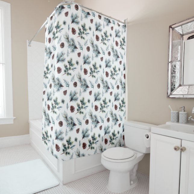 Rustic Country Pine Cones and Pine Branches | Shower Curtain (In Situ)