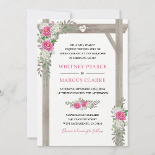 Rustic Country Pink Floral Arch Formal Wedding Invitation