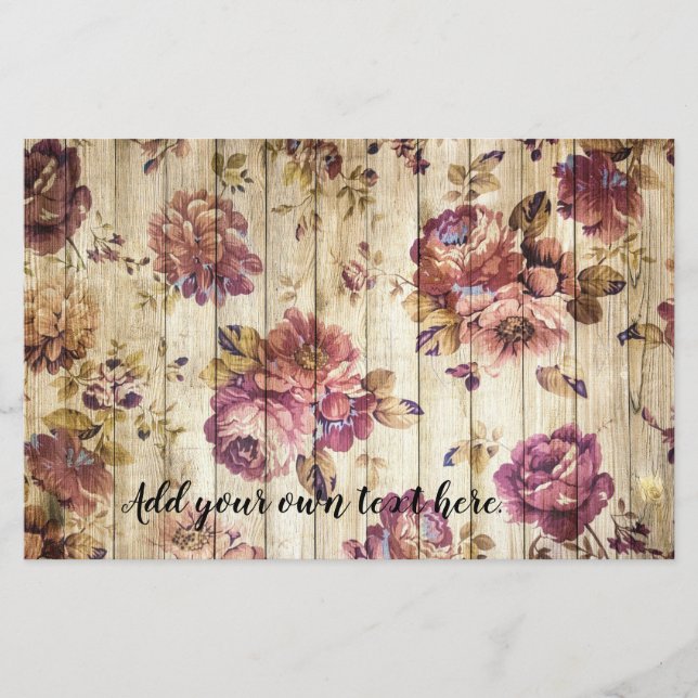 Rustic Country Pink Roses Journal Scrapbook Paper (Front)