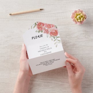 Rustic Country Pinkflower Wedding All-in-One Invit All In One Invitation