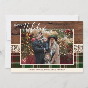 Rustic Country Plaid Christmas Family Photo Holiday Card