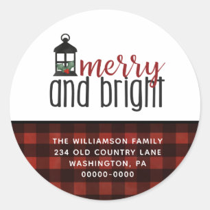 Rustic Country Plaid Farmhouse Style Christmas Cl Classic Round Sticker