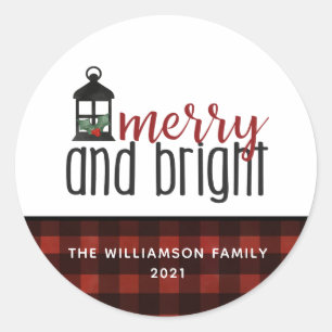 Rustic Country Plaid Farmhouse Style Christmas Classic Round Sticker