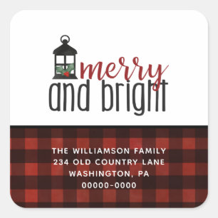 Rustic Country Plaid Farmhouse Style Christmas Square Sticker