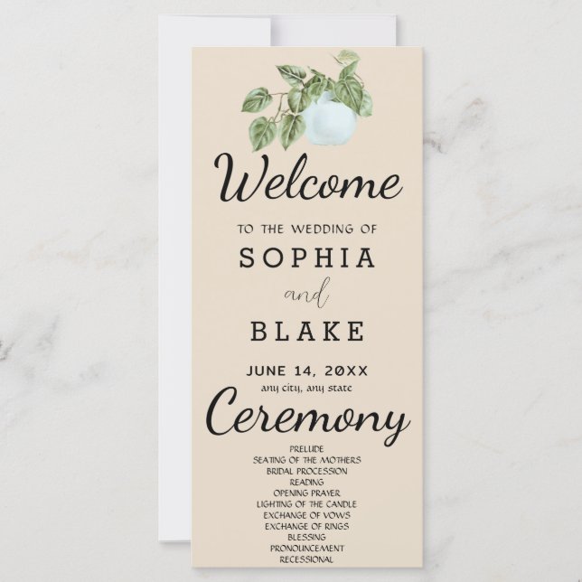 Rustic Country Plant Leaves Almond Wedding Program (Front)