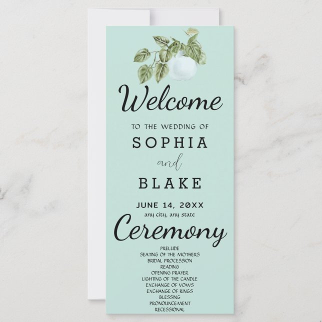 Rustic Country Plant Leaves Green Wedding Program (Front)