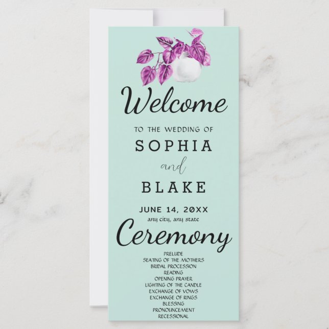Rustic Country Plant Leaves Green Wedding Program (Front)