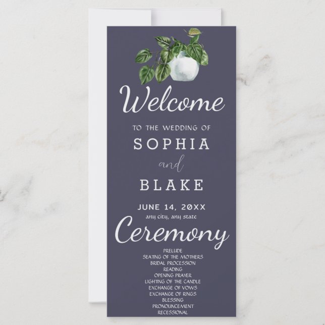Rustic Country Plant Leaves Slate Wedding Program (Front)