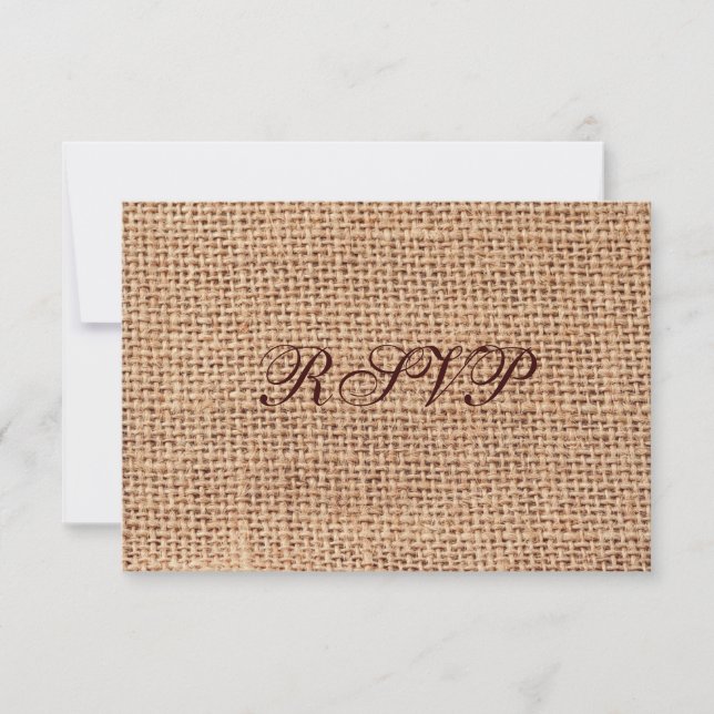 Rustic Country Printed Burlap Wedding RSVP Cards (Front)