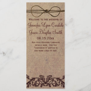 Rustic Country Printed Twine Bow Wedding Program Programme