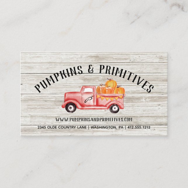 Rustic Country Pumpkin Farmhouse Wood Business Car Business Card (Front)
