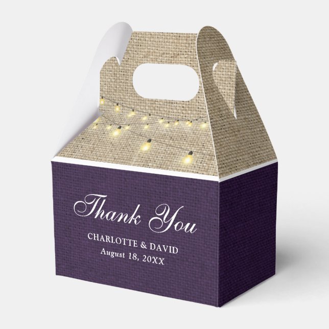 Rustic Country Purple Burlap Wedding Thank You Favour Box (Front Side)