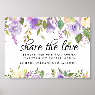 Rustic Country Purple Floral Wedding Hashtag Sign
