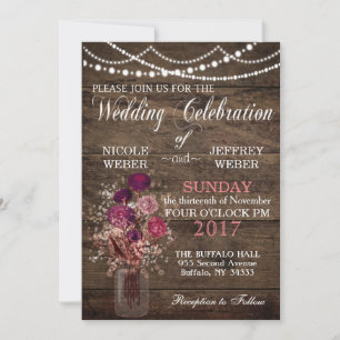 Rustic Country Purple Mason Jar Country Wedding Invitation
