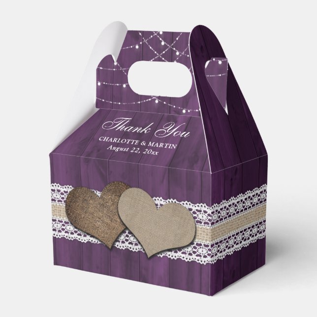 Rustic Country Purple Wedding Thank You Favour Box (Front Side)