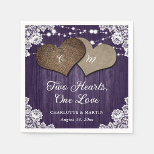 Rustic Country Purple Wood Burlap Lace Wedding Napkin