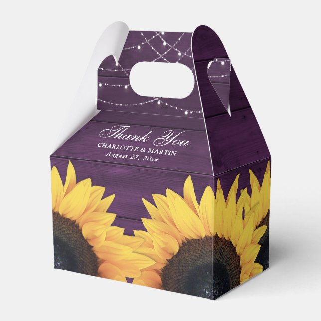 Rustic Country Purple Wood Sunflower Wedding Favour Box (Front Side)