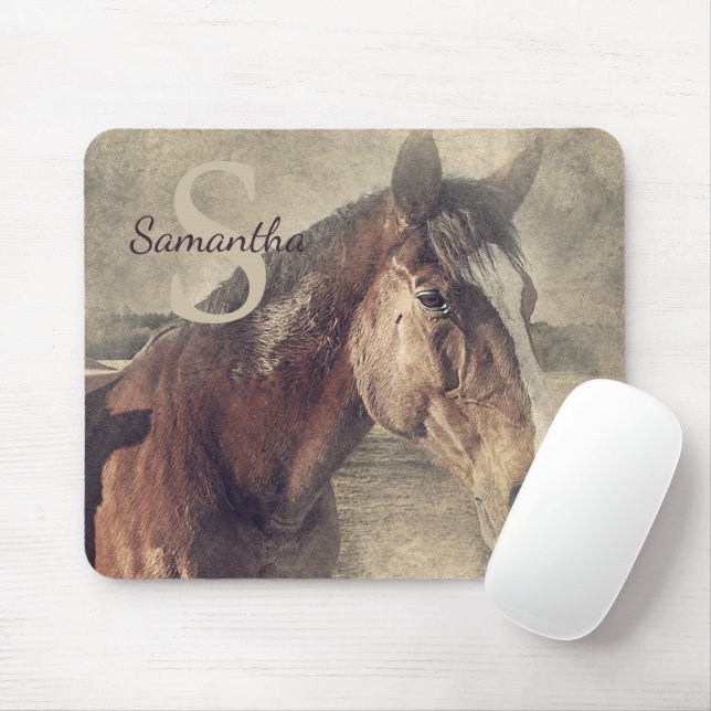 Rustic Country Quarter Horse Monogram Name Initial Mouse Mat (With Mouse)