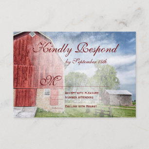 Rustic Country Red Barn Wedding RSVP Cards