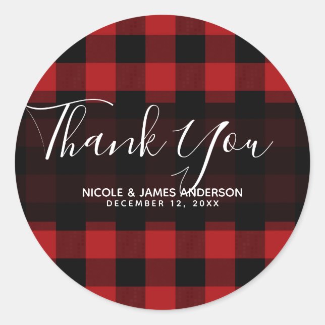 Rustic Country Red Black Buffalo Plaid Modern Classic Round Sticker (Front)