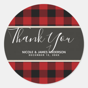 Rustic Country Red Black Buffalo Plaid Modern Classic Round Sticker