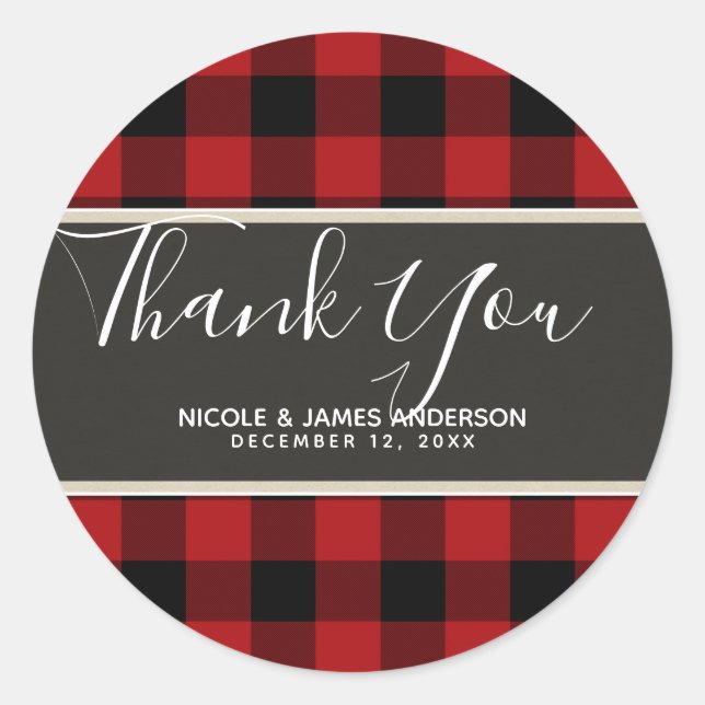 Rustic Country Red Black Buffalo Plaid Modern Classic Round Sticker (Front)