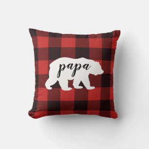 Rustic Country Red & Black Flannel Papa Bear Cushion