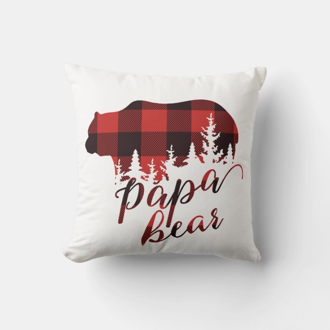 Rustic Country Red & Black Flannel Papa Bear Cushion (Front)