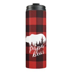 Rustic Country Red & Black Flannel Papa Bear Thermal Tumbler