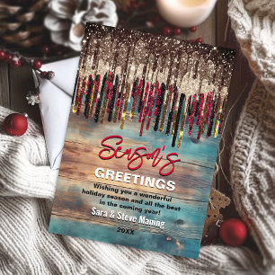 Rustic Country Red Black Glitter Christmas Holiday Card