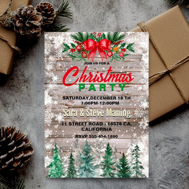 Rustic Country red bow tie Holiday Christmas party Invitation (Creator Uploaded)