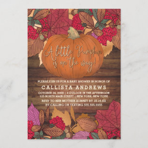 Rustic Country Red Brown Fall Leaves Baby Shower Invitation