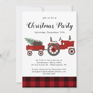 Rustic Country Red Buffalo Plaid Christmas Party  Invitation