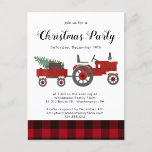 Rustic Country Red Buffalo Plaid Christmas Party   Postcard