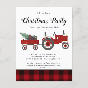 Rustic Country Red Buffalo Plaid Christmas Party   Postcard