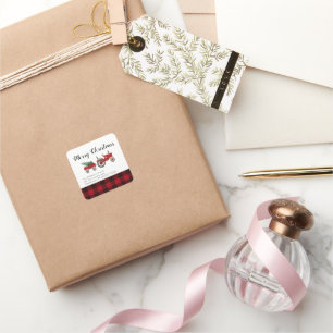 Rustic Country Red Buffalo Plaid Christmas Round   Square Sticker