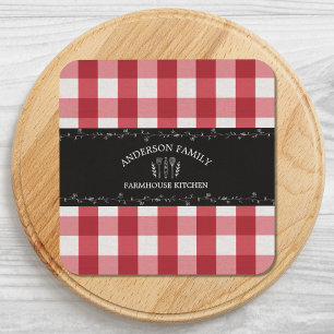 Rustic Country Red Gingham Black Chalkboard Coaster