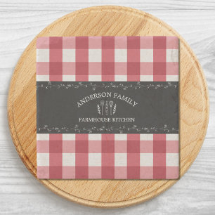 Rustic Country Red Gingham Black Chalkboard Stone Coaster